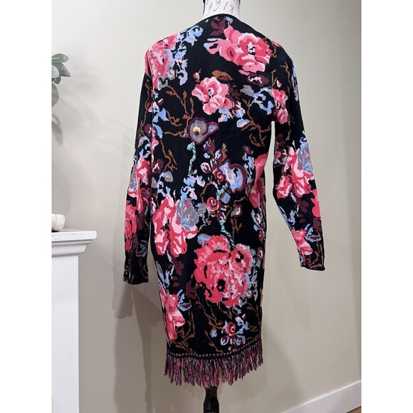 INC Concepts Sz L Floral Embroidered Fringe Open Front Robe Cardigan Boho - Picture 2 of 8